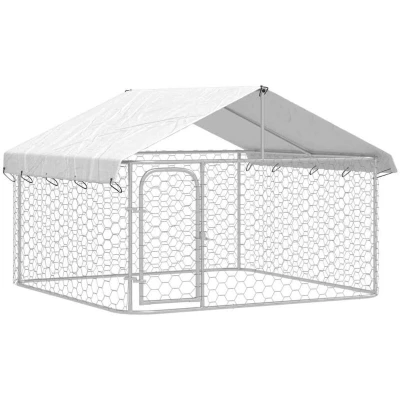 Image of vidaXL Steel Outdoor Dog Kennel With UV Protected Weather Resistant Canopy Aversatile Play, Exercise and Training Space