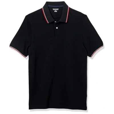 Image of Amazon Essentials Men&#039;s Slim Fit Cotton Pique Polo Shirt, Black Thin Stripe, XS