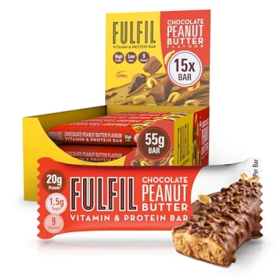 Image of FULFIL Vitamin and Protein Bars (15 x 55 g Bars), Chocolate Peanut Butter Flavour, 20 High Protein, 9 Vitamins, Low Sugar