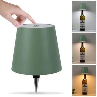 Image of USMEI LED Battery Bottle Lamp Attachment, Wireless Lamp, Rechargeable, Touch Dimmable, 3 Colours, Waterproof Table Desk for Bedroom, Bars, Restaurants