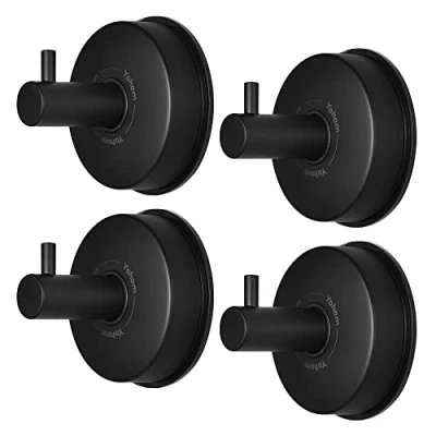 Image of YOHOM Suction Cup Towel Hooks for Bathroom Kitchen Sucker Shower Hook Tea Holder Stainless Steel Heavy Duty Coat Hanger Robe Matt Black 4Pcs