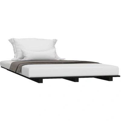 Image of vidaXL Bed Frame without Mattress Black 75x190 cm Small Single Solid Wood Pine