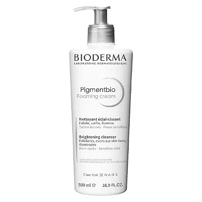 Image of Bioderma Pigmentbio Foaming Cream with Pump Brightening &amp; Exfoliating Cleanser, Dark Spot Pigmentation Reducer, Gently Evens Skin Tone 500ml