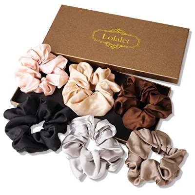 Image of Lolalet Scrunchies for Women Girls, Satin Hair Softer Than Silk Ties, Big Scrunchy Ponytail Holder with Elastic Bands Thick Thin Curly 6 Pack, Style A