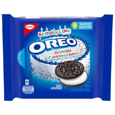 Image of Christie Oreo Birthday Cake Chocolate Sandwich Cookies 261g [Canadian]