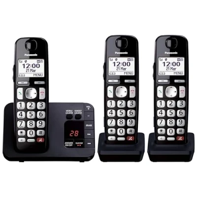Image of Panasonic KX TGE823EB Digital Cordless Phone About 40 minutes Answering Machine with Nuisance Call Block and Dedicated Key, Amplified Sound Triple Black