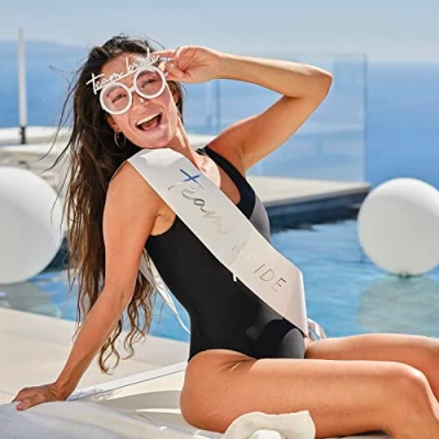 Image of Ginger Ray Hen Party Silver Team Bride Sash with Ribbon Pack of 6