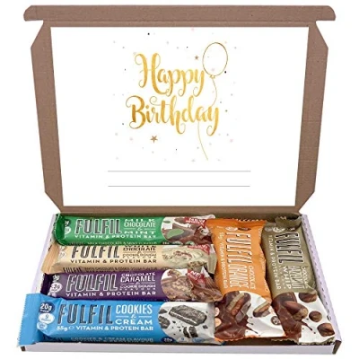 Image of Fulfil Protein Bars &amp; Vitamins Chocolate 6x60g Gift Box Hamper Snack Low Sugar Carbs Fulfill Bar (Birthday 3)