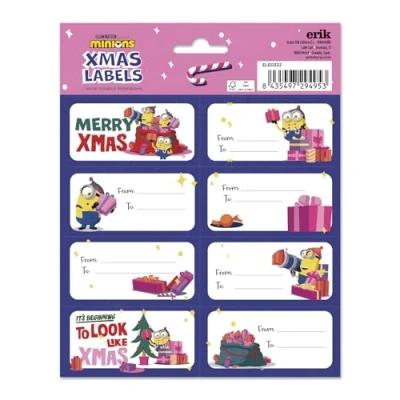 Image of Grupo Erik Minions Christmas Labels Sticky Food Stickers Self Adhesive Gift Tag School