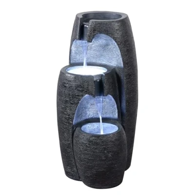 Image of Garden Outdoor Water Feature Modern 3 Tier Cascading Urn Fountain With led Lights Black Teamson Home