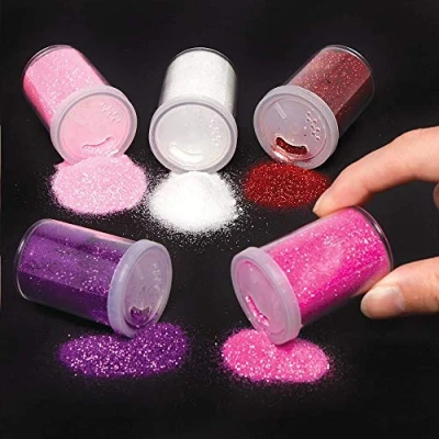 Image of Baker Ross AW117 Red, Pinks &amp; Purple Glitter Shakers (Pack of 5) Perfect for Kids Valentines Day Themed Arts and Crafts, Assorted