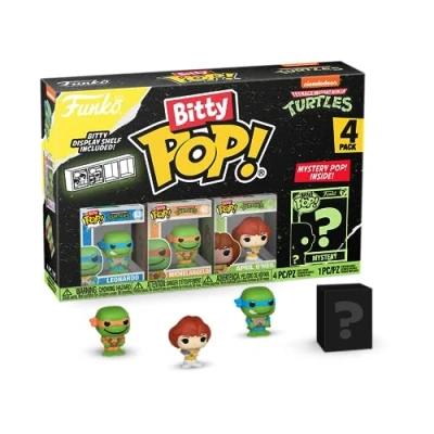 Image of Funko Bitty POP! Teenage Mutant Ninja Turtles Leonardo, Michelangelo, April O’Neil and A Surprise Mystery Mini Figure 0.9 Inch (2.2 Cm) TMNT Collectable Stackable Display Shelf Included