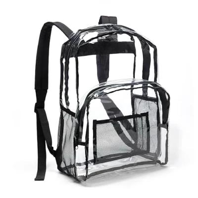 Image of Amazon Basics 24L Transparent School Backpack with Heavy Duty Shoulder Straps, Water Resistant, Clear