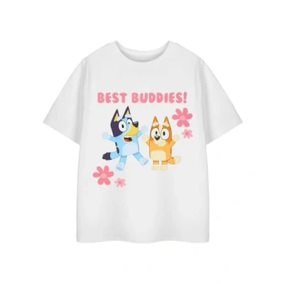 Image of Bluey &amp; Bingo Best Buddies! Girls Cartoon Graphic Tee Classic White Crew Neck T Shirt Plain Short Sleeve Top for Casual Wear