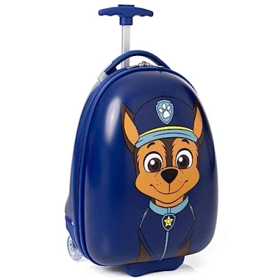 Image of Paw Patrol Chase Kids Suitcase Navy Blue Cabin Bag for Boys Carry On Trolley with Extendable Handle Police Dog Cop Small Hard Cover Holiday Case Fun Travel Merchandise Gift Children