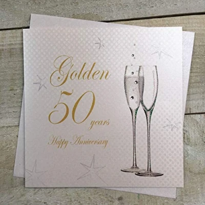 Image of 50th Golden Wedding Anniversary Handmade Card Champagne Flutes by WHITE COTTON CARDS BD150