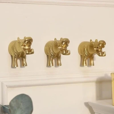 Image of Melody Maison Set of 3 Gold Hippo Wall Hooks