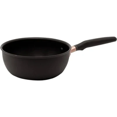 Image of Meyer Accent Large Saucepan Non Stick 22cm Induction Suitable Saucier Pan with Ergonomic Heat Resistant Handles, Dishwasher Safe, Durable Hard Anodised Cookware, Black, 2.8L