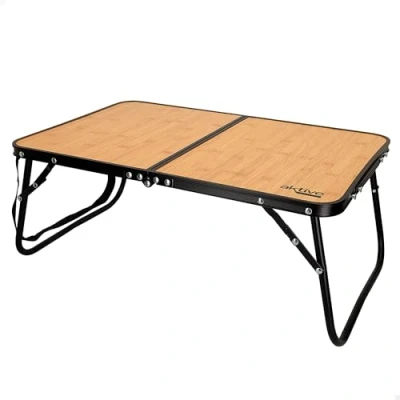 Image of AKTIVE Portable Folding Camping Table Wooden Design with Handle for Easy Transport, Small Table, Picnic Measures 60 x 40 25 cm, Lightweight Aluminium Accessories (63016)