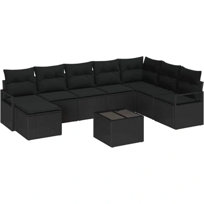 Image of vidaXL 9 Piece Garden Sofa Set with Cushions Beige Poly Rattan