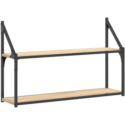 Image of vidaXL Wall Mounted Floating Display Shelf 2 Tier Sonoma Oak Engineered Wood Ideal for Living Room, Bedroom, Bathroom No Floor Space Used