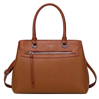 Image of David Jones Women&#039;s Handbag Elegant Ladies PU Leather Tote Bag Multiple Compartment Pocket Shopper Top Handle Satchel Fashion City Crossbody Brown
