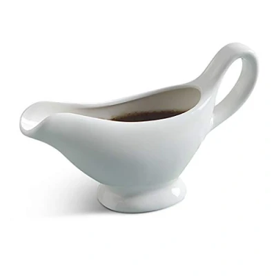 Image of White Porcelain Gravy Sauce Boat Container Plate Tableware