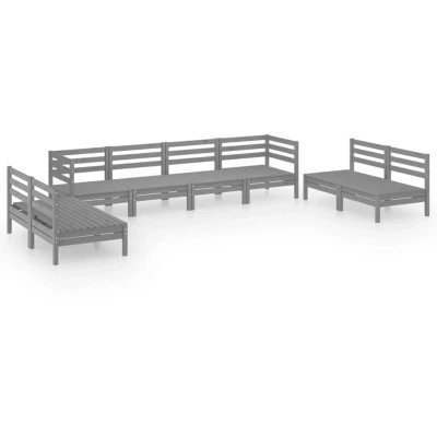 Image of vidaXL 8 Piece Garden Lounge Set Grey Solid Pinewood