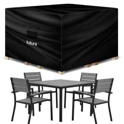 Image of Futura Square Garden Furniture Covers Waterproof 200x200x90cm, 420D Oxford Fabric Outdoor Table, Patio &amp; Rattan Covers, PVC Lined, Air Vents and UV Safe
