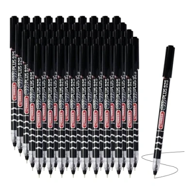 Image of OMEGA Plus 925 Ballpoint Pens, BLACK, Fine Point (0.7 mm), Pack of 50, Smooth Ball Multipack, Perfect for School Office Home Everyday Use