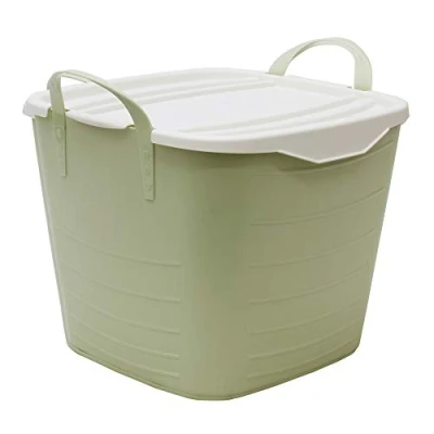 Image of JVL Funktional Medium 25 Litre Plastic Storage Container with Lid, Green, 41x37xH35cm