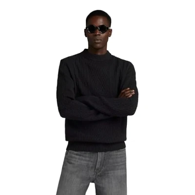 Image of G STAR RAW Men&#039;s Cable Knitted Sweater, black (dk D23939 D447 6484), M