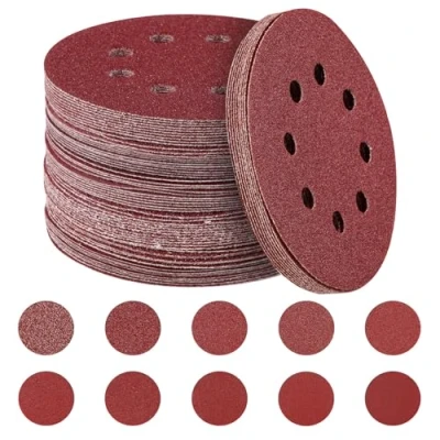 Image of HYCHIKA 100PCS Sanding Discs, 125mm Orbital Sander 8 Holes 5 Inch Hook and Loop 40/60/ 80/100/120/150/180/240 /320/400 Grit Sandpaper Assortment for