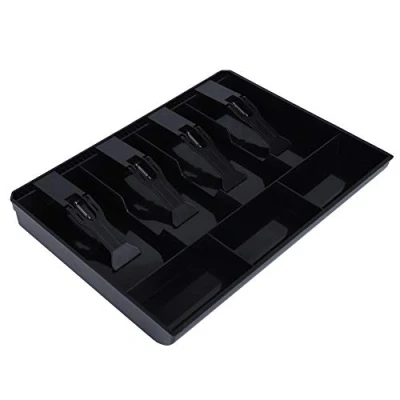 Image of DEWIN Cash Drawer Tray, Money Tins Register Insert Tray Replacement 4 Bills 3 Coins Storage Box Black