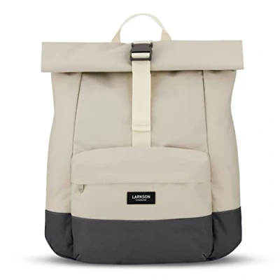 Image of LARKSON Laptop Backpack Women &amp; Men Grey ALVA Roll Top Rucksack for Travel, School, Work Padded 14/15.6 Inch Compartment Water Repellent