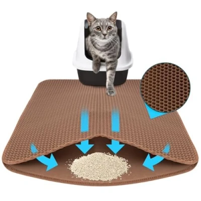 Image of KARAT Cat Litter Mat, 61 x 38 cm, Waterproof Tray Mat Protects Floor from Litter, (Charly) (Brown)