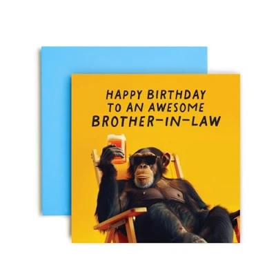 Image of Huxters Funny Brother In Law Happy Birthday Card Awesome Monkey Beer Day Gift for Him 14.8cm (Brother Law)