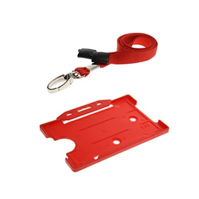 Image of Red ID Card Badge Holder Lanyard Neck Strap with Metal Clip &amp; Safety Breakaway Release for Pass by It