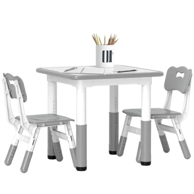Image of AIYAPLAY Kids Table and Chair Set, Height Adjustable Toddler 3 Pieces Children Activity with 2 Chairs, for Playroom, Bedroom Grey