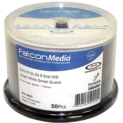 Image of FTI 50 Falcon Media DVD+R DL Smart Guard Inkjet White Printable (8x) 8.5GB 1 x Pack On Spindle