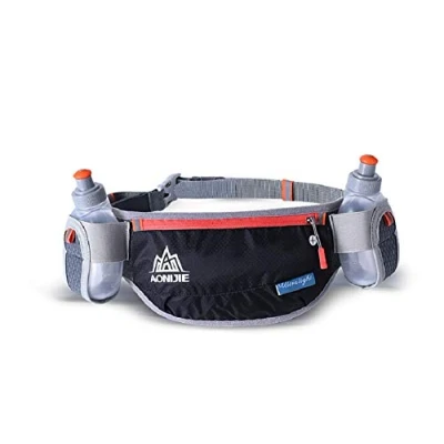 Image of AONIJIER Running Marathon Waist Pack Belt Bum Bag Storage Pockets with 2pcs 170ml Water Bottles (black)