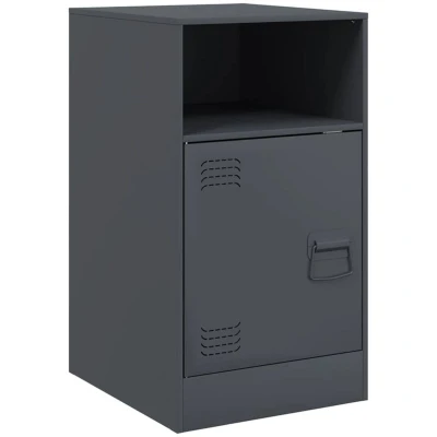 Image of vidaXL Modern Anthracite Cold Rolled Steel Bedside Cabinet Nightstand with Shelf and Storage Compartment for Bedroom Decor