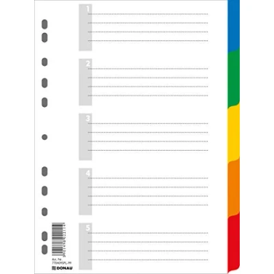 Image of Dividers DONAU PP A4 225x297mm 5+1 Sheets Assorted Colours/Document Archiving/Type / Kind with a Description Card/Index Does Not Have/Material PP/Colour Colours/Format