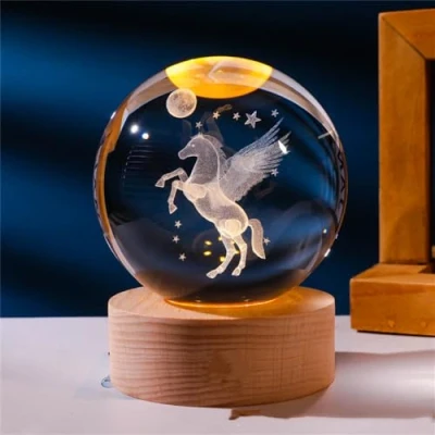 Image of Besot® 80mm 3D laser Engraved Miniature Pegasus Crystal Ball Field Craft Glass Home Decoration Ornament Birthday Gift
