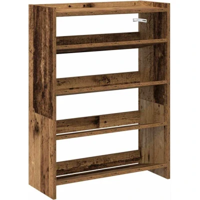 Image of vidaXL shoe rack engineered wood organizer with shelves 80x25x61.5cm old finish storage for entryway/hallway/mudroom practical top