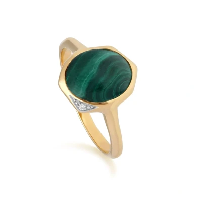 Image of Irregular B Gem Malachite &amp; Diamond Ring in Gold Plated Sterling Silver
