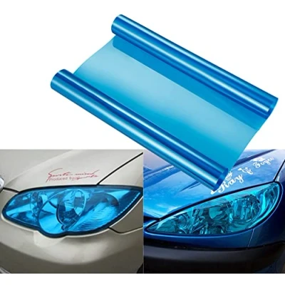 Image of 12 by 48 inches Self Adhesive Auto Car Tint Headlight Taillight Fog Light Vinyl Smoke Film Sheet Sticker Cover (Blue)