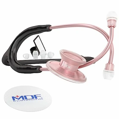 Image of MDF Instruments, Stetoscopio leggero Acoustica per Medici, infermieri, studenti, USO sanitario a domicilio, adulti, doppia Testa, tubo Nero, auricolare pettorale Rosegold, MDF747XPRG11