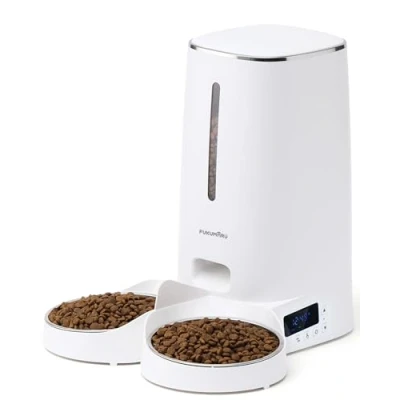 Image of FUKUMARU Automatic Cat Feeder, Timed Pet Feeder for Cats and Dogs with 2 Bowls, 4L Dry Food Dispenser Support Programmable Portion Control, 6 Daily Meals