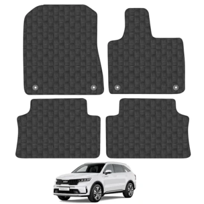 Image of 5mm Rubber Car Mats Compatible With Kia Sorento Non Hybrid (2020+) Tailored Fit Floor Set Accessory Custom Anti Slip Backing Heavy Duty Waterproof Easy Clean Durable All Weather